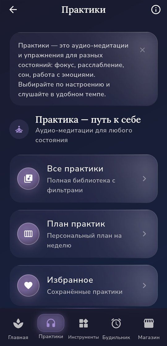 Раздел «Практики»: все практики, план практик на неделю и избранное